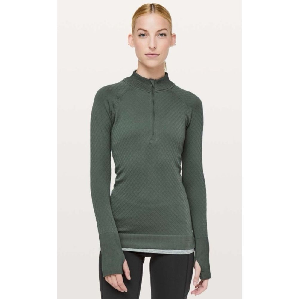Lululemon Rest Less 1/2 Zip Waffle Knit Pullover In Deep Ivy Size 6